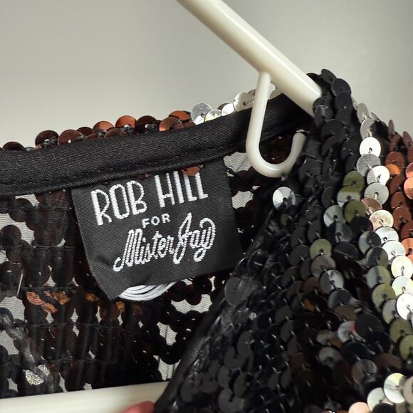 Rob Hill for Mister Jay sz M black gold sequin top - Picture 5 of 8